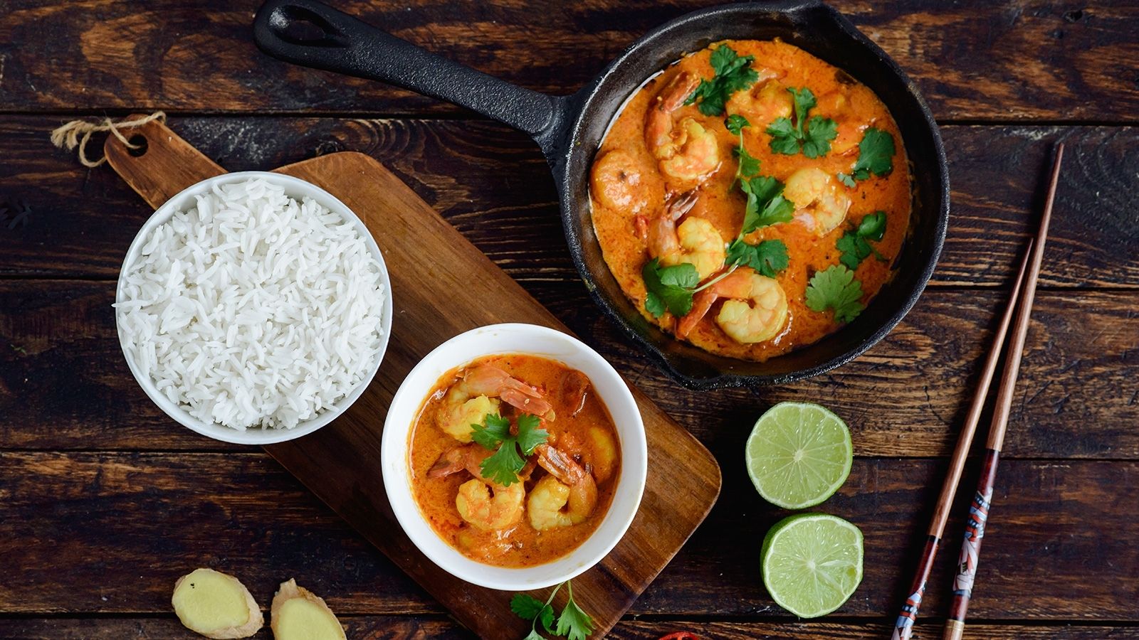 Curry z krewetkami na mleku kokosowym z imbirem