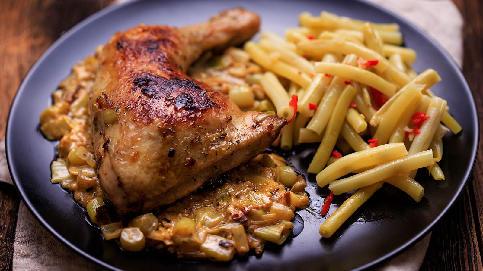 Kurczak w musztardzie z fasolką szparagową