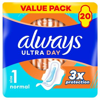 Always Podpaski Ultra Day Normal (rozmiar 1) Podpaski ze skrzydełkami, x 20]