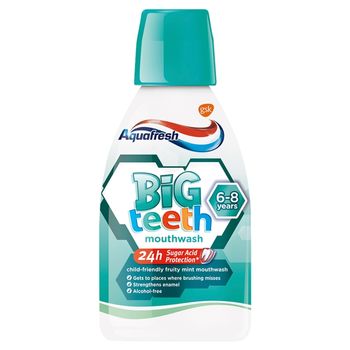 Aquafresh Big Teeth Płyn do płukania jamy ustnej z fluorkiem 6-8 lat 300 ml