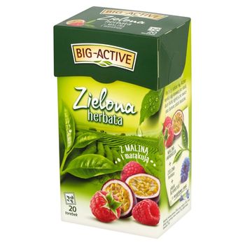 Big-Active Zielona herbata z maliną z marakują 34 g (20 torebek)