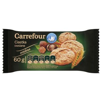 Carrefour Ciastka owsiane orzechowe 60 g