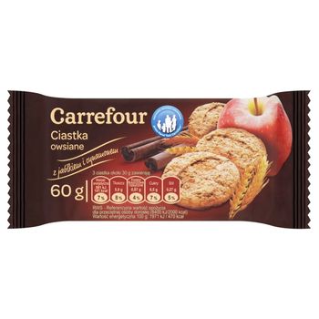 Carrefour Ciastka owsiane z jabłkiem i cynamonem 60 g