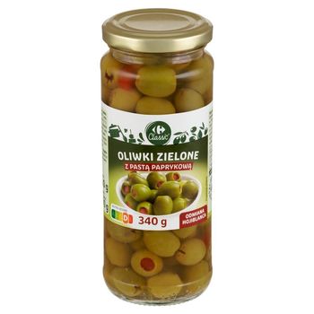 Carrefour Classic Oliwki zielone odmiana Hojiblanca z pastą paprykową 340 g