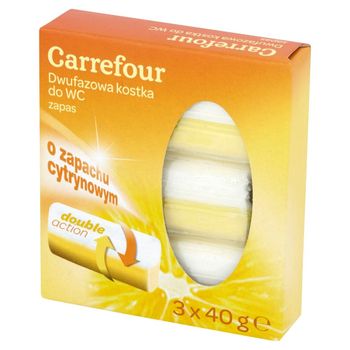 Carrefour Dwufazowa kostka do WC zapas o zapachu cytrynowym 3 x 40 g