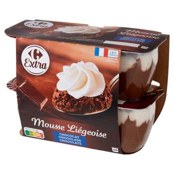 Carrefour Extra Deser mleczny czekoladowy z bitą śmietanką 320 g (4 x 80 g)