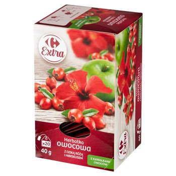 Carrefour Extra Herbatka owocowa z dziką różą i hibiskusem 40 g (20 x 2 g)