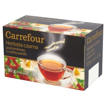 Carrefour Herbata czarna poziomkowa z nutką wanilii 30 g (20 torebek)