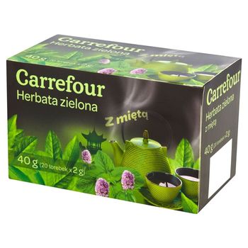 Carrefour Herbata zielona z miętą 40 g (20 torebek)