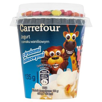 Carrefour Jogurt o smaku waniliowym z drażami kakaowymi 135 g