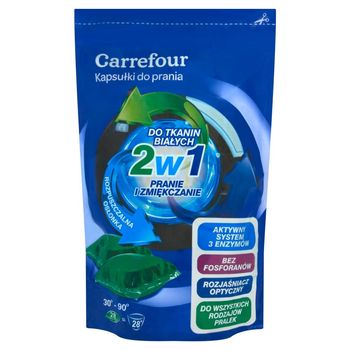 Carrefour Kapsułki do prania 2 w 1 do tkanin białych 840 g (28 sztuk)