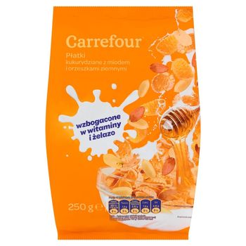 Carrefour Płatki kukurydziane z miodem i orzeszkami ziemnymi 250 g