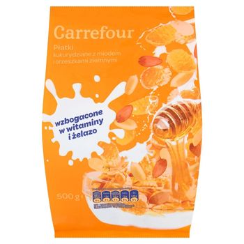 Carrefour Płatki kukurydziane z miodem i orzeszkami ziemnymi 500 g