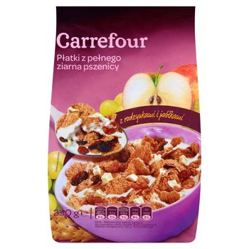 Carrefour Płatki z pełnego ziarna pszenicy z rodzynkami i jabłkami 250 g