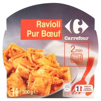 Carrefour Ravioli pierożki z nadzieniem z mięsa wołowego w sosie pomidorowym 300 g