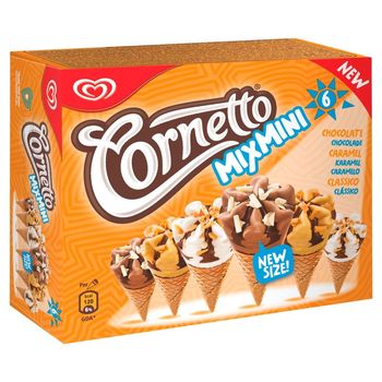 Cornetto Mix Mini Czekolada Karmel Klasyczny Lody 360 ml (6 sztuk)