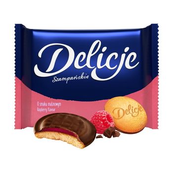 Delicje Szampańskie Biszkopty z galaretką o smaku malinowym oblewane czekoladą 294 g