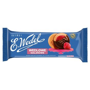 E. Wedel Wedlowe Malinowe Biszkopty z galaretką malinową oblane czekoladą deserową 147 g
