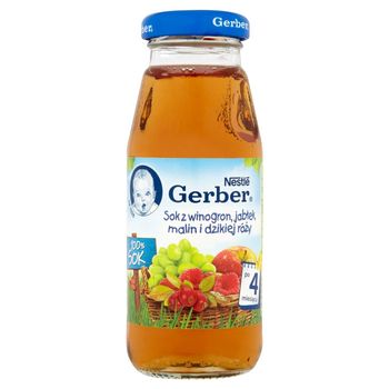 Gerber 100% Sok z winogron jabłek malin i dzikiej róży po 4 miesiącu 175 ml