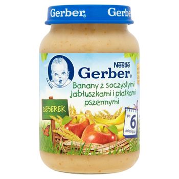 Gerber Deserek Banany z soczystymi jabłuszkami i płatkami pszennymi po 6 miesiącu 190 g