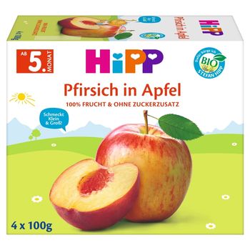 HiPP BIO Owocowa Chwila Jabłka-brzoskwinie po 4. miesiącu 400 g (4 x 100 g)