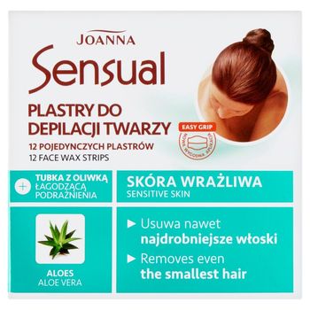 Joanna Sensual Plastry do depilacji twarzy skóra wrażliwa 12 sztuk + Tubka z oliwką łagodzącą 10 ml