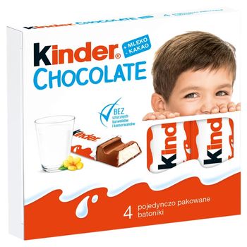 Kinder Chocolate Batonik z mlecznej czekolady z nadzieniem mlecznym 50 g (4 sztuki)