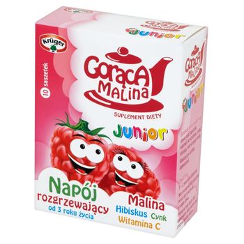 Krüger Gorąca malina Junior Suplement diety Napój rozgrzewający od 3 roku życia 100 g (10 saszetek)
