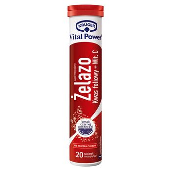 Krüger Vital Power Żelazo kwas foliowy + witamina C smak czarnej porzeczki 90 g (20 sztuk)