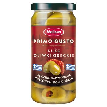 Melissa Primo Gusto Oliwki greckie duże ręcznie nadziewane suszonymi pomidorami 230 g