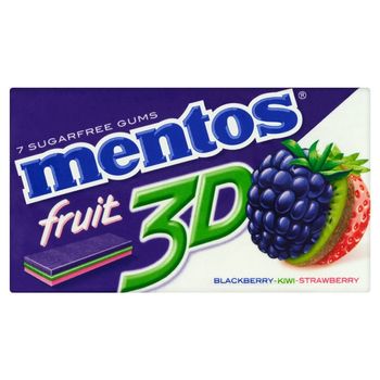 Mentos 3D Jeżyna Kiwi Truskawka Guma do żucia bez cukru 16 g (7 sztuk)
