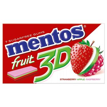 Mentos 3D Truskawka Jabłko Malina Guma do żucia bez cukru 16 g (7 sztuk)