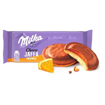 Milka Choco Jaffa Orange, biszkopty z galaretką o smaku pomarańczowym z mleczną czekoladą - 147 g