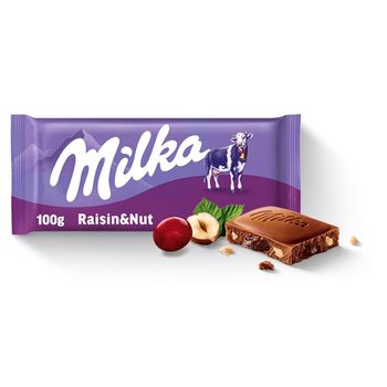 Milka Czekolada mleczna z rodzynkami i orzechami laskowymi 100 g