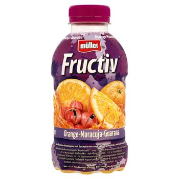Müller Fructiv Pomarańcza-Marakuja-Guarana Napój z soku owocowego i serwatki 440 ml
