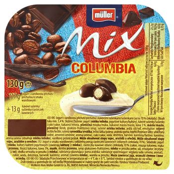 Müller Mix Columbia Jogurt o smaku waniliowym z oddzielną porcją ciasteczek kawowych 130 g