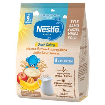 Nestlé Dzień Dobry Kaszka mleczno-ryżowo-kukurydziana jabłko-banan-morela ρo 9. miesiącu 230 g
