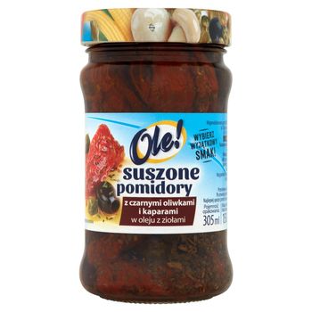 Ole! Suszone pomidory z czarnymi oliwkami i kaparami w oleju z ziołami 270 g