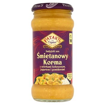 Patak's Indyjski sos śmietanowy Korma z wiórkami kokosowymi jogurtem i pomidorami 350 g
