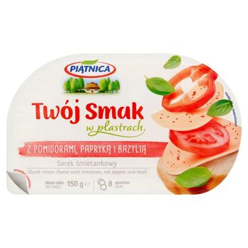Piątnica Twój Smak Serek z pomidorami papryką i bazylią w plastrach 150 g