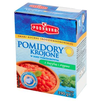 Podravka Pomidory krojone w soku pomidorowym z bazylią i oregano 390 g