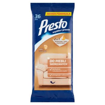 Presto Ściereczki nawilżane do mebli skórzanych 36 sztuk