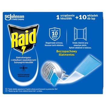 Raid Elektrofumigator z wkładkami owadobójczymi przeciw komarom bezzapachowy 10 x 0,634 g