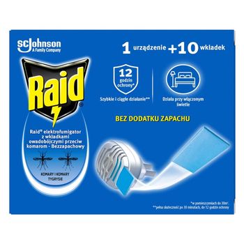 Raid Elektrofumigator z wkładkami owadobójczymi przeciw komarom bezzapachowy 10 x 0,635 g