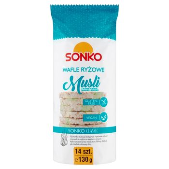 Sonko Wafle ryżowe musli z algami morskimi bananem i kokosem 130 g (14 sztuk)