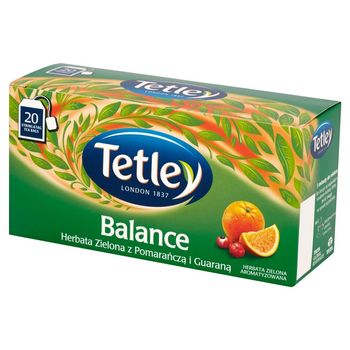 Tetley Balance Herbata Zielona z Pomarańczą i Guaraną aromatyzowana 30 g (20 torebek)