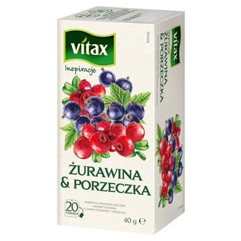 Vitax Inspiracje Herbatka owocowo-ziołowa aromatyzowana o smaku żurawiny i porzeczki 40 g (20 x 2 g)