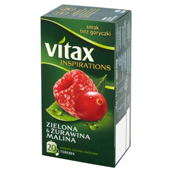Vitax Inspirations Zielona and Żurawina Malina Herbata zielona owocowa 30 g (20 torebek)
